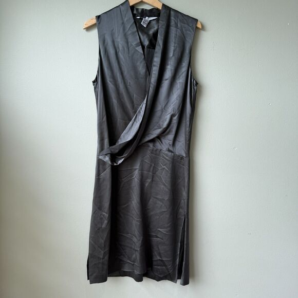 Diane von Furstenberg DVF Issie Metallic Blue Spruce Faux Wrap Silk Dress 6 - Picture 2 of 3